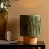 Wooden Lamp with Green Paper Shade