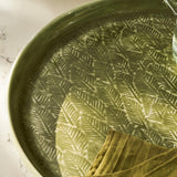 Leaf Embossed Round Tray in Moss