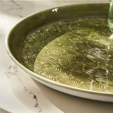 Leaf Embossed Round Tray in Moss