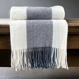 Fine Weave Pure New Wool Throw in Blue and Grey