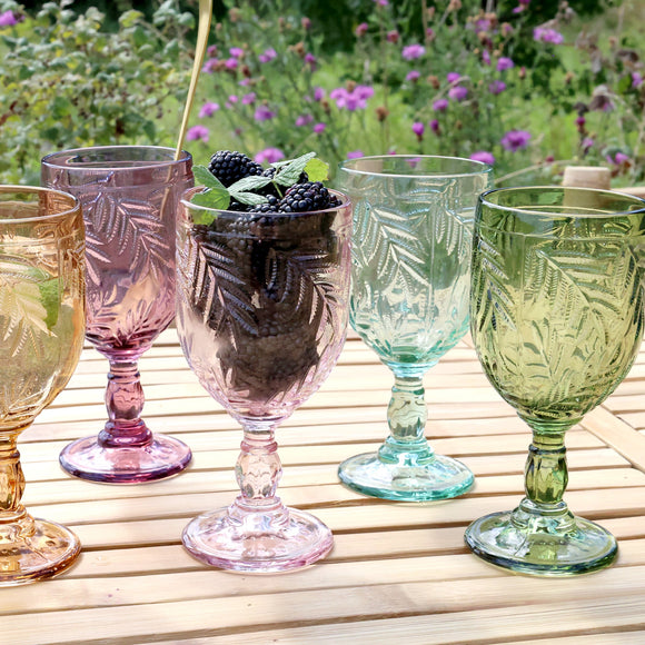 Embossed Wine Glasses in Leaf design & Assorted Colours