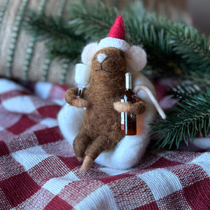 Felt Mouse in Chair with Wine