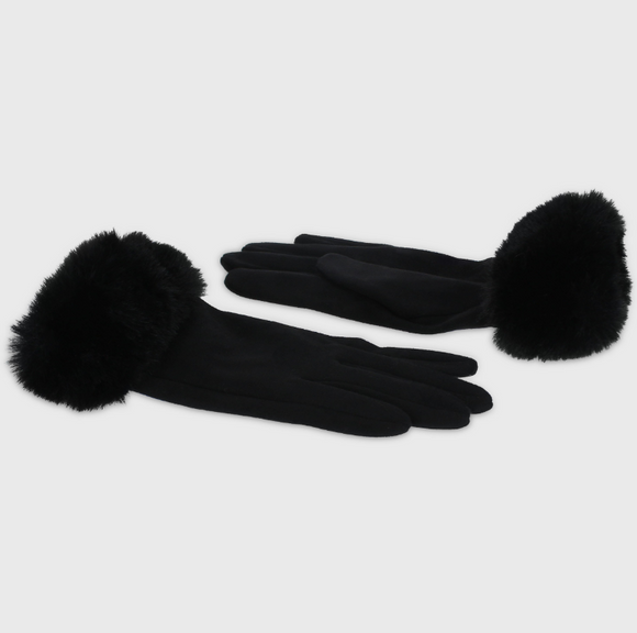 Black Gloves with Faux Fur Edge