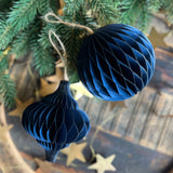 Honeycomb Baubles in Navy Blue