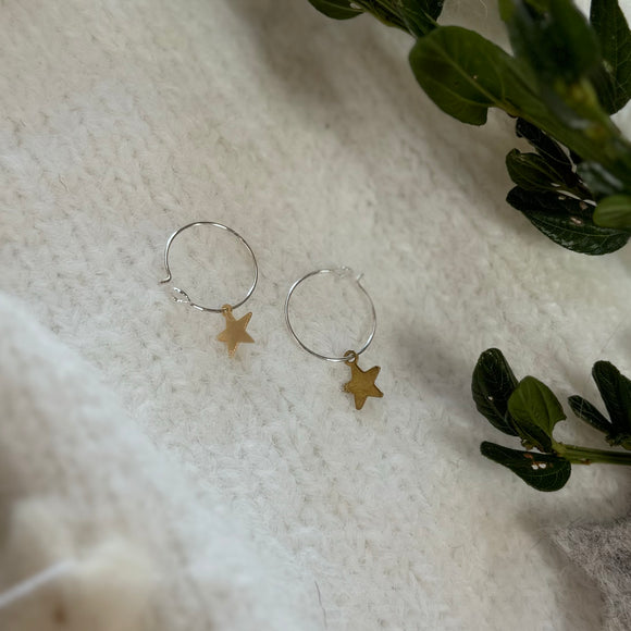 Mini Brass Star Hoop Earrings