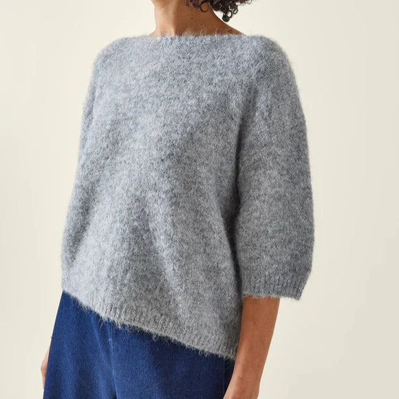 Soft Knit Cropped Sleeve Sweater in Grey