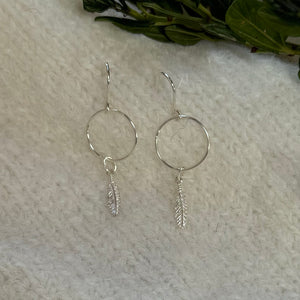 Hoop Earrings with Feather Charm