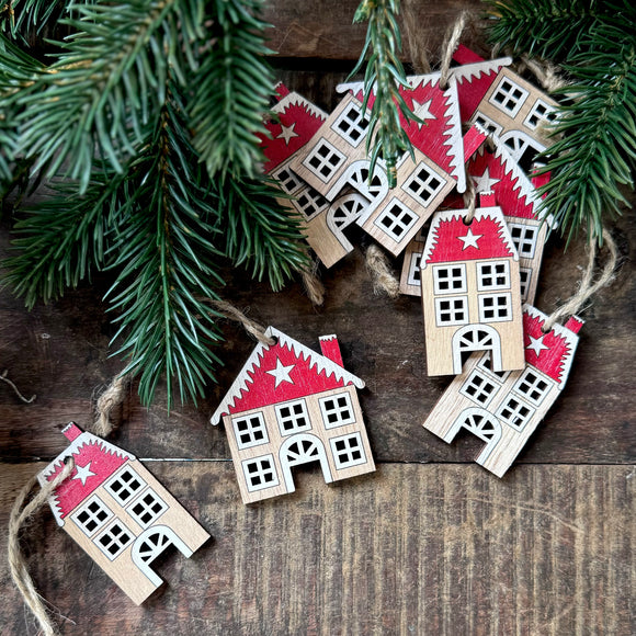 Set of 8 Wooden Christmas Houses