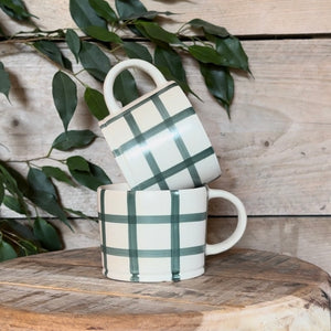 Handmade Gingham Mug in Forest