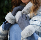 Grey Gloves with Faux Fur Edge