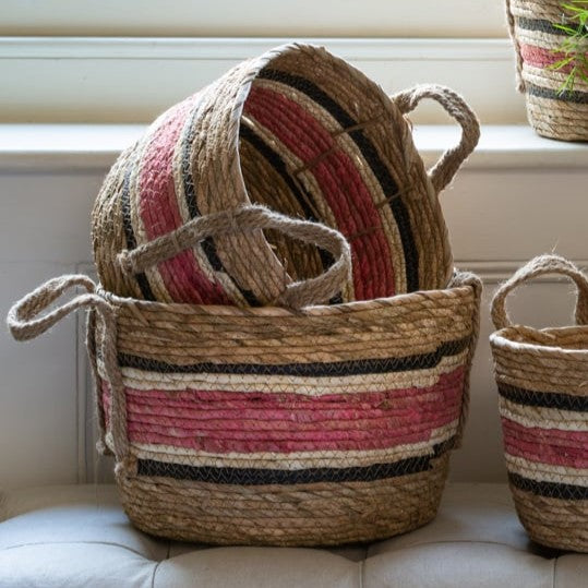 Pink Stripe Basket - Large