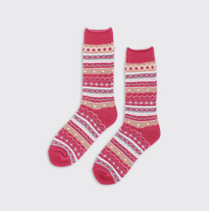 Ladies Fairisle Socks - Pink Stripe