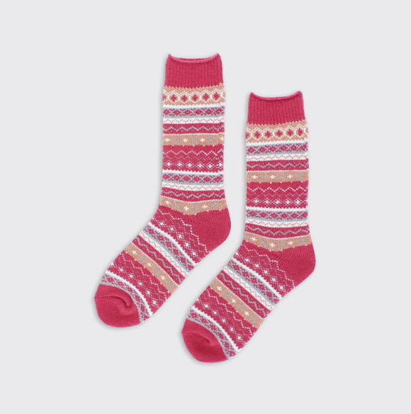 Ladies Fairisle Socks - Pink Stripe