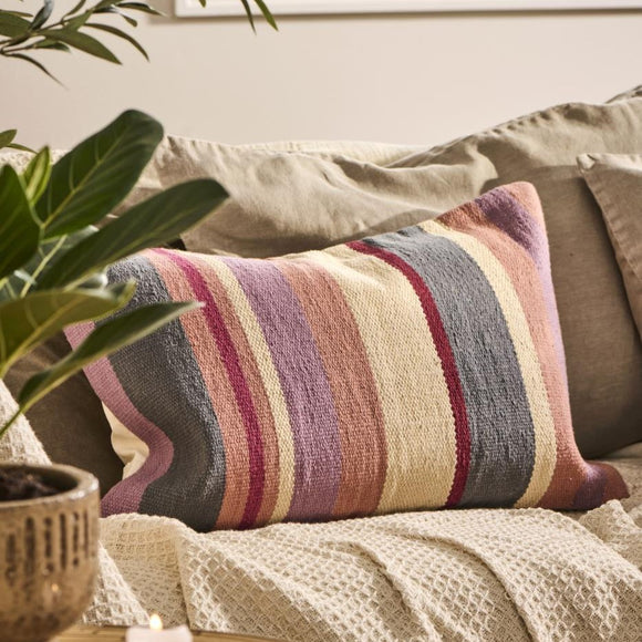 Textured Rectangle Multistripe Cushion in Rust Tones