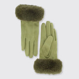 Green Gloves with Faux Fur Edge