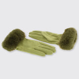 Green Gloves with Faux Fur Edge