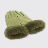 Green Gloves with Faux Fur Edge