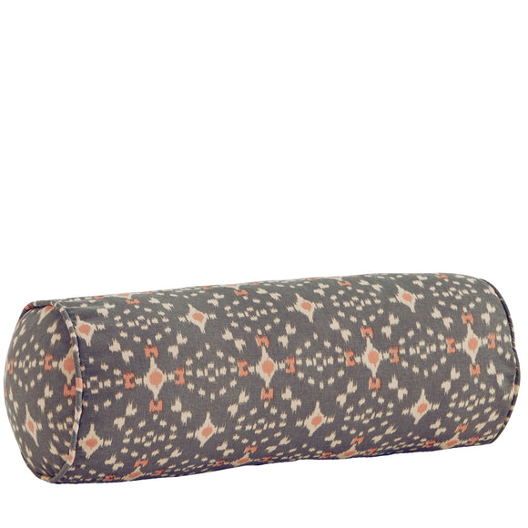 Printed Cotton Bolster Cushion in Grey