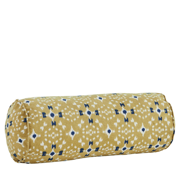 Printed Cotton Bolster Cushion in Yellow