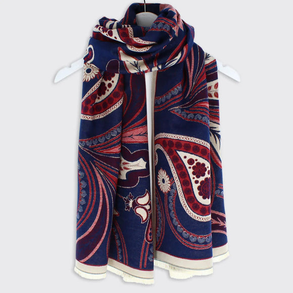 Paisley Woven Scarf in Navy