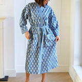 Cotton Kimono Robe in Blue and White