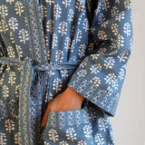 Cotton Kimono Robe in Blue and White