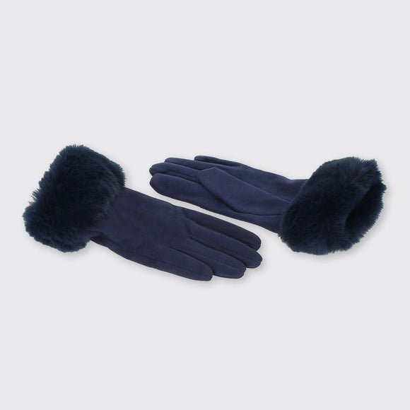 Navy Gloves with Faux Fur Edge