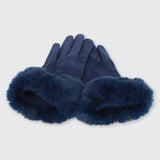 Navy Gloves with Faux Fur Edge