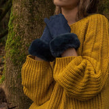 Navy Gloves with Faux Fur Edge