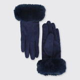 Navy Gloves with Faux Fur Edge