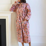 Cotton Kimono Robe in Pink and Green