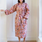 Cotton Kimono Robe in Pink and Green