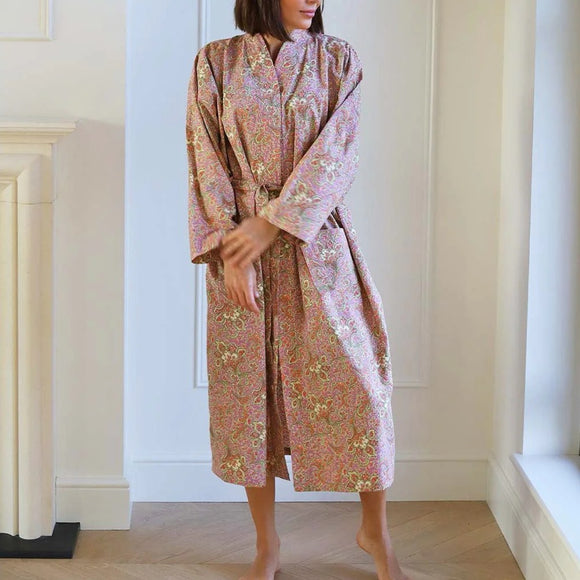 Cotton Kimono Robe in Lilac Floral