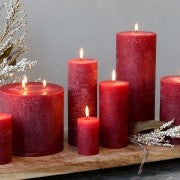 Rustic Pillar Candles in Rouge