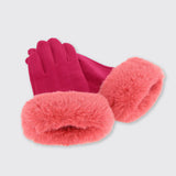 Pink Gloves with Faux Fur Edge