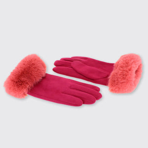 Pink Gloves with Faux Fur Edge