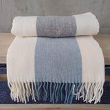 Fine Weave Pure New Wool Throw in Blue and Grey