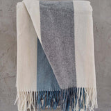 Fine Weave Pure New Wool Throw in Blue and Grey